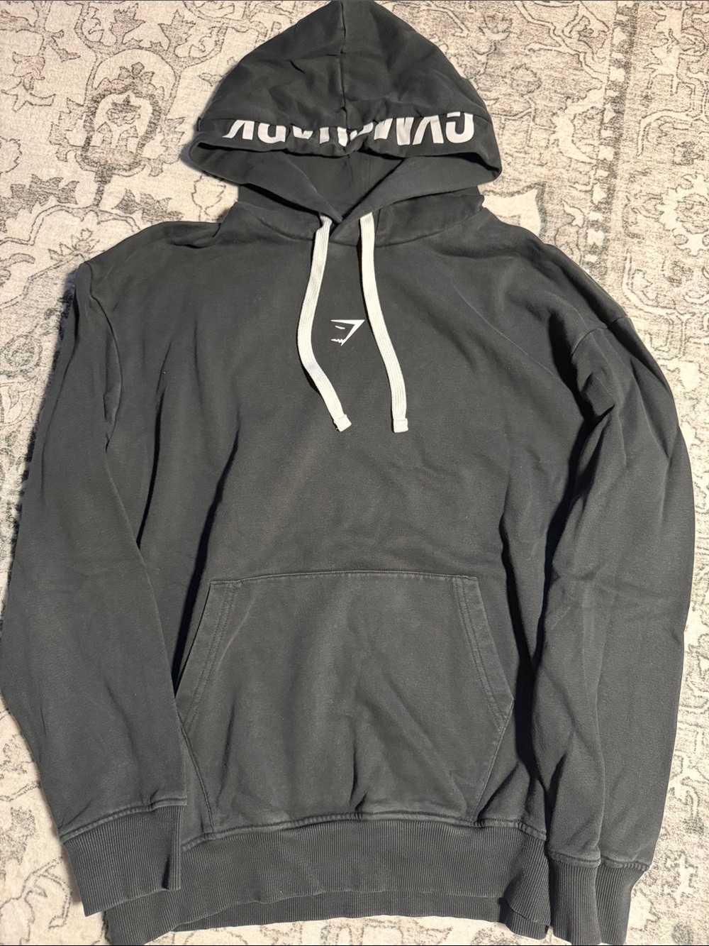 Gymshark Black Pullover Hoodie with White Drawstrings